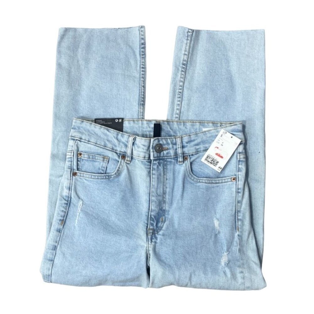 New Divided H&M Straight Jeans High Waist Distressed Light Wash Size 6